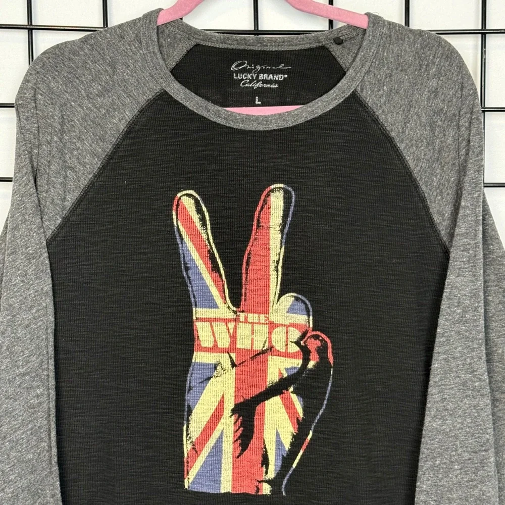 Lucky Brand The Who Double Sided Waffle Shirt Mens Black Baseball Sleeve Casual‎